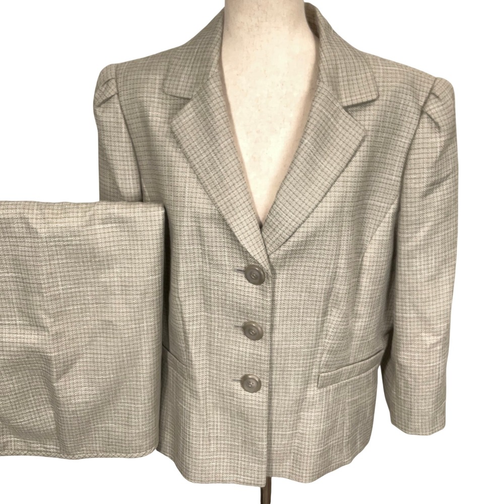 Tahari Arthur S Levine Suit Womens 18 Sage Texture Microcheck 3 Button Neutral